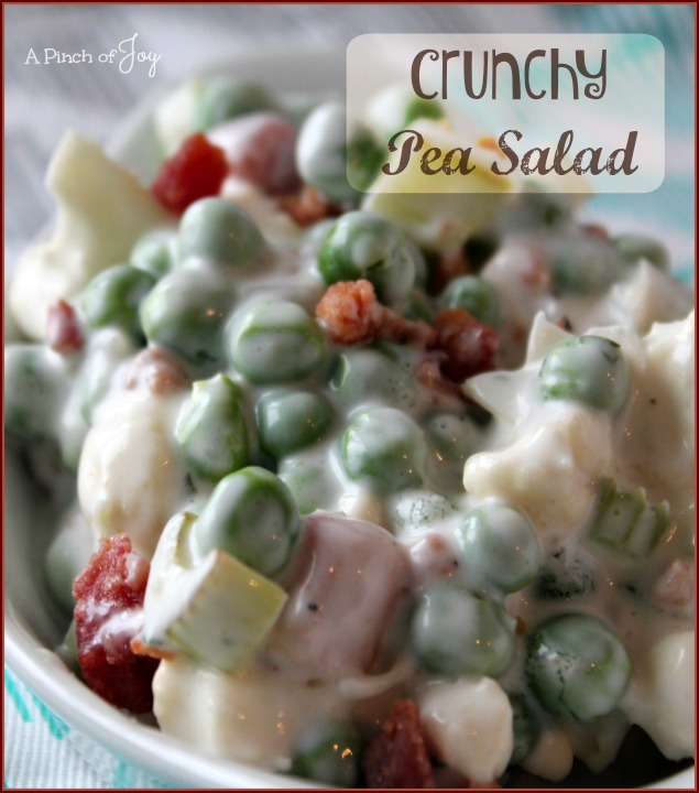 Crunchy Pea Salad with creamy ranch dressing and bacon -- A Pinch of Joy