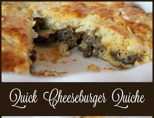 Quick Cheeseburger Quiche -- A Pinch of Joy A quick and easy dish low with 13 grams of carb and 22 grams of protein per serving.