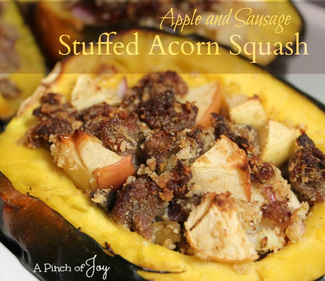 Apple and Sausage Stuffed Acorn Squash from A Pinch of Joy