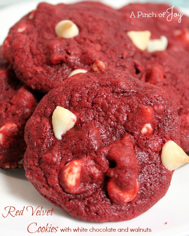 Red Velvet Cookies with white chocolate and walnuts -- A Pinch of Joy