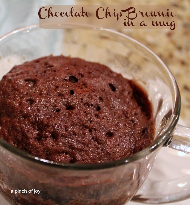 Chocolate Chip Brownie in a mug -- A Pinch of Joy