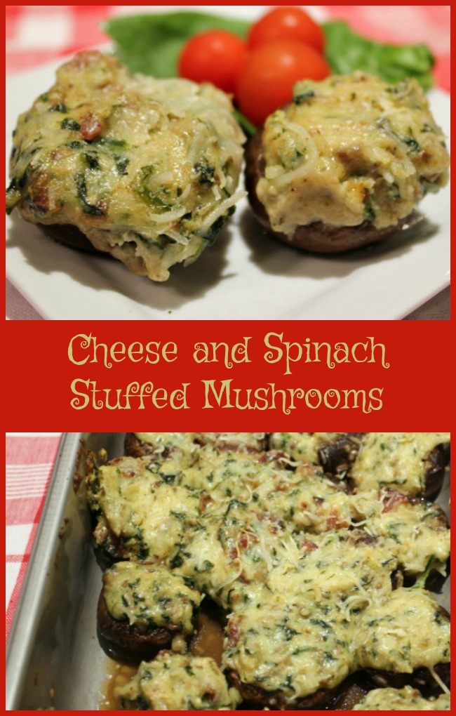 Cheese and Spinach Stuffed Mushrooms - A Pinch of Joy