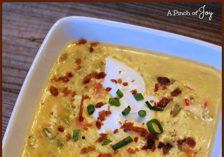 Cheesy Broccoli Beer Soup with sour cream and bacon