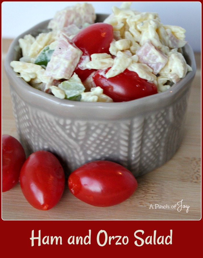 Ham and Orzo Salad with creamy mustard dressing -- A Pinch of Joy