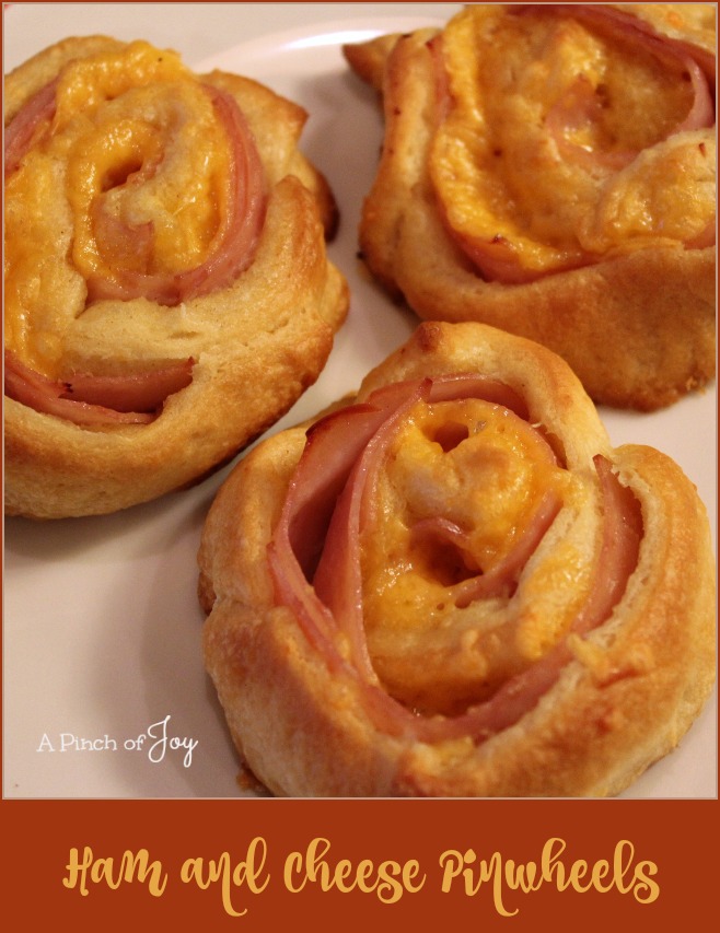 Ham-and-Cheese-Pinwheels-A-Pinch-of-Joy Hot ham, creamy cheese, wrapped in mustard tinged light, fluffy and flaky goodness. AND your team will win if you serve these! 