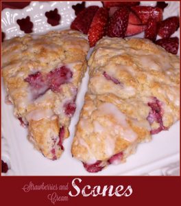 Strawberries and Cream Scones -- A Pinch of Joy Strawberries and Cream scones are tender, golden and not too sweet, perfectly punctuated with ruby berries