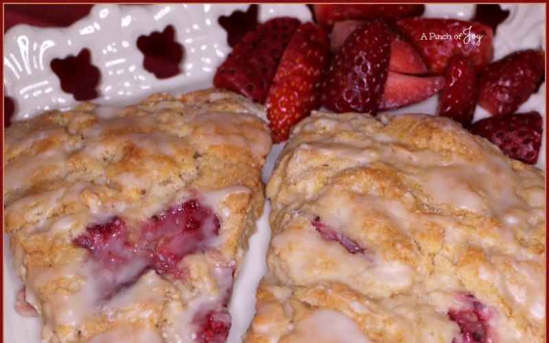 Strawberries and Cream Scones -- A Pinch of Joy Strawberries and Cream scones are tender, golden and not too sweet, perfectly punctuated with ruby berries