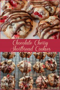 Chocolate Cherry Shortbread Cookies -- A Pinch of Joy Crisp, subtle flavored cookie studded with ruby cherries and chocolate chips!