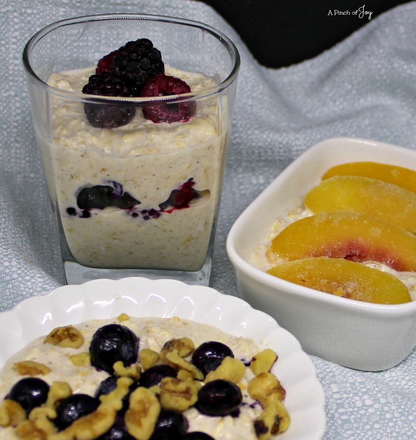 Overnight Oatmeal with fruit topping -- A Pinch of Joy  #Healthy Eating