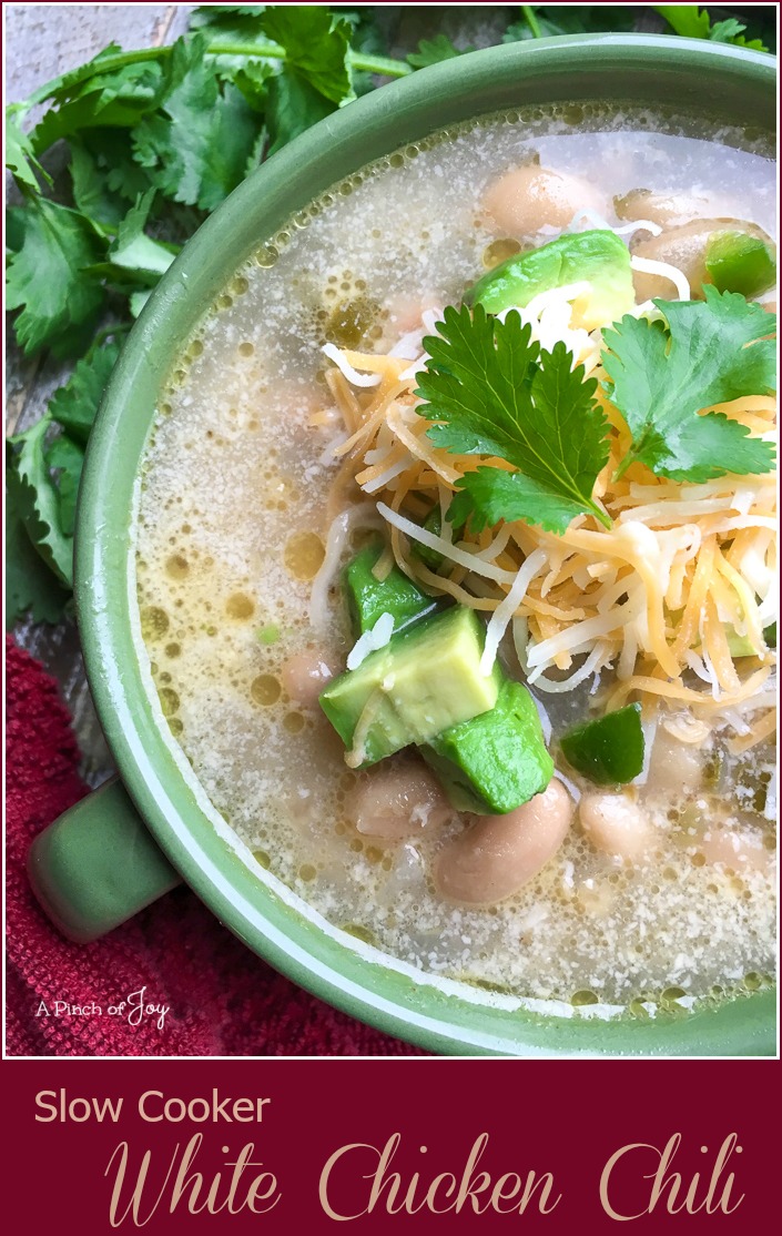 Slow Cooker White Chicken Chili -- A Pinch of Joy