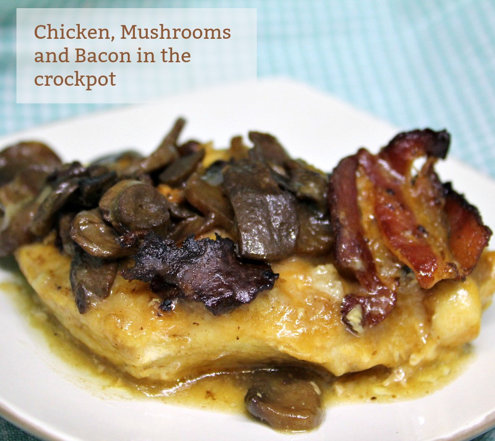 Deliciously simple chicken, mushroom and bacon in the crockpot -- A Pinch of Joy