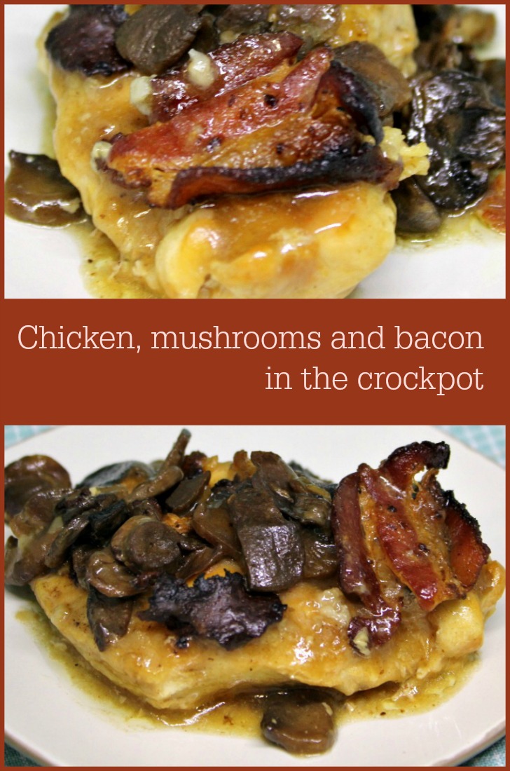 Delicious and simple chicken_ mushrooms and bacon in the crockpot -- A Pinch of Joy