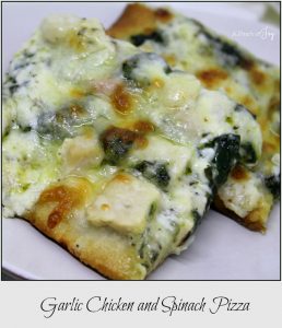 Garlic Chicken and Spinach Pizza -- A Pinch of Joy