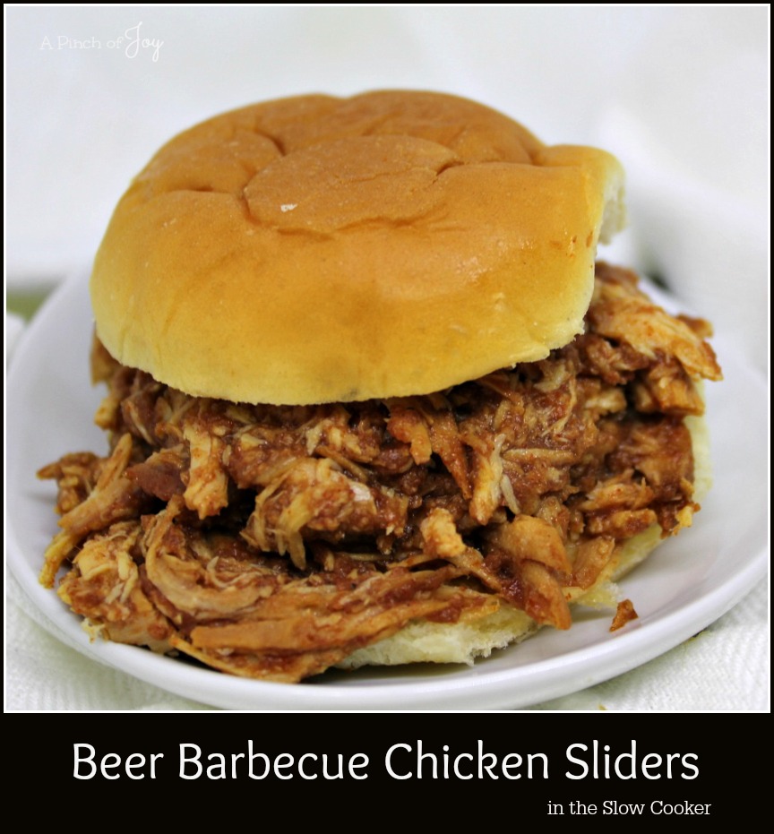 Beer Barbecue Chicken Sliders in the Slow Cooker - A Pinch of Joy