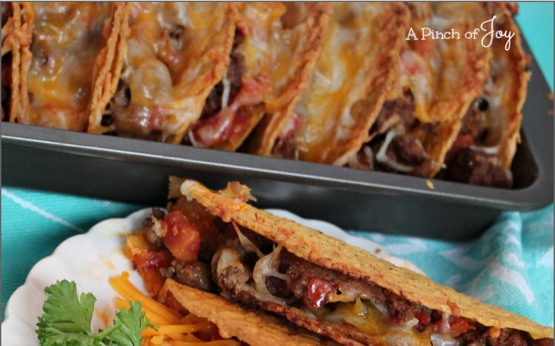 Baked Tacos -- A Pinch of Joy Choose chicken of beef for quick, easy, delicious tacos!