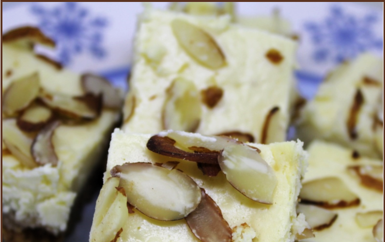 Almond Cheesecake Squares -- A Pinch of Joy