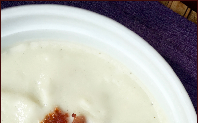 Cauliflower Soup with Goat Cheese, Garlic & Bacon
